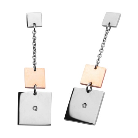 Steel Square Dangles with Rose Gold Plating - Click Image to Close